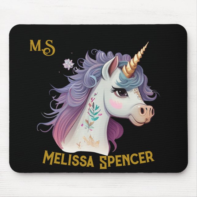 Trendige Girls' elegantes Schwarzes Magisches Einh Mousepad (Vorne)