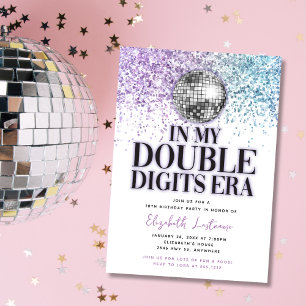 Trendige Glitter Disco Doppelziffern-Ära Geburtsta Einladung