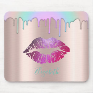 Trendige Glitter-Lippen Regenbogen-Tropfen Mousepad