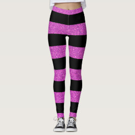 Trendige Glitzer in Schwarz und Rosa Streifen für  Leggings