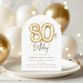 Trendige Goldene Achtzig Ballon 80. Geburtstagsfei Einladung
