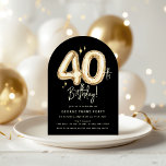 Trendige goldene vierzig Ballons 40. Geburtstagsfe Einladung<br><div class="desc">Machen Sie Ihren 40. Geburtstag unvergesslich mit unserer anpassbaren Einladung mit Wasserfarbe-Goldfolien-Ballonnummern 40 auf einem zeitlosen schwarzen Hintergrund. Bearbeiten Sie sie,  um sie zu Ihrer eigenen zu machen und den Ton für eine Party zu setzen,  an die sich jeder erinnert.</div>