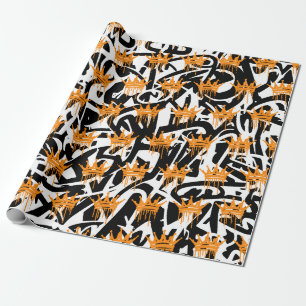 Trendige Graffiti-Kronen-Muster Orange Schwarz  Geschenkpapier