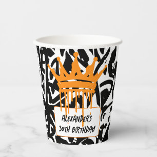 Trendige Graffiti Stadtkrone Orange Schwarz Pappbecher