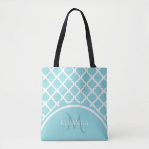 Trendige große aqua-vierblatt-Monogramm und Name