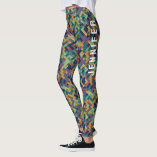 Trendige grüne Pixel-Art-Name und abstraktes Muste Leggings