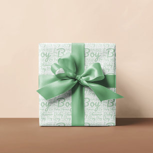 Trendige grüne Skript-Typografie-Jungen-Baby-Party Geschenkpapier