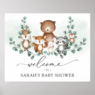 Trendige Grünpflanzen-Wald-Babytierchen Willkommen Poster