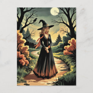 Trendige gruselige Halloween-Hexenwald-Menge Postkarte