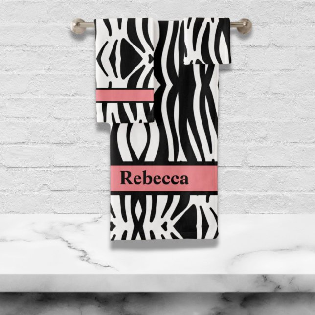 trendige, gürtnisch schicke schwarz-weiße Zebrastr Badhandtuch Set (trendy girly chic black and white zebra stripes bath towel set)