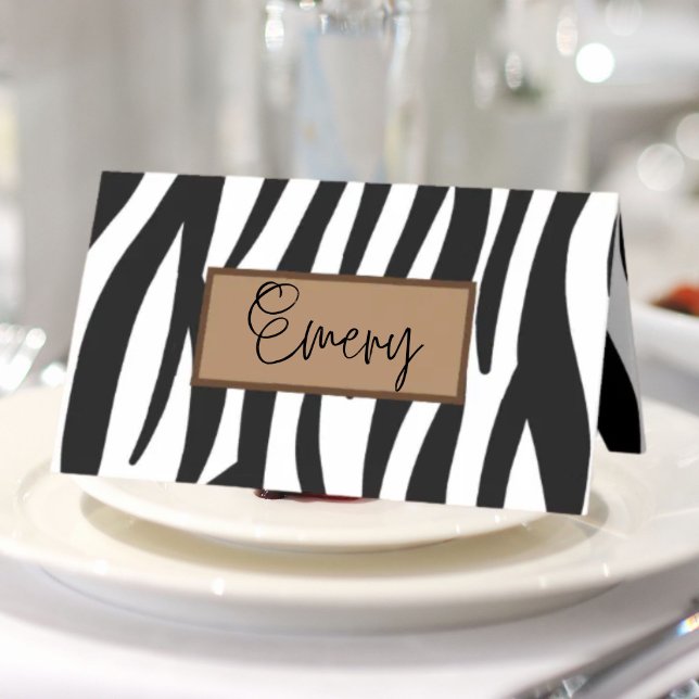 trendige, gürtnisch schicke schwarz-weiße Zebrastr Platzkarte (trendy girly chic black and white zebra stripes place card)