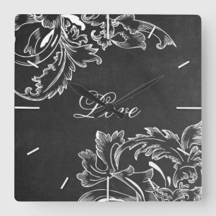 trendige handgezeichnete florale Kreidetafeln Krei Quadratische Wanduhr