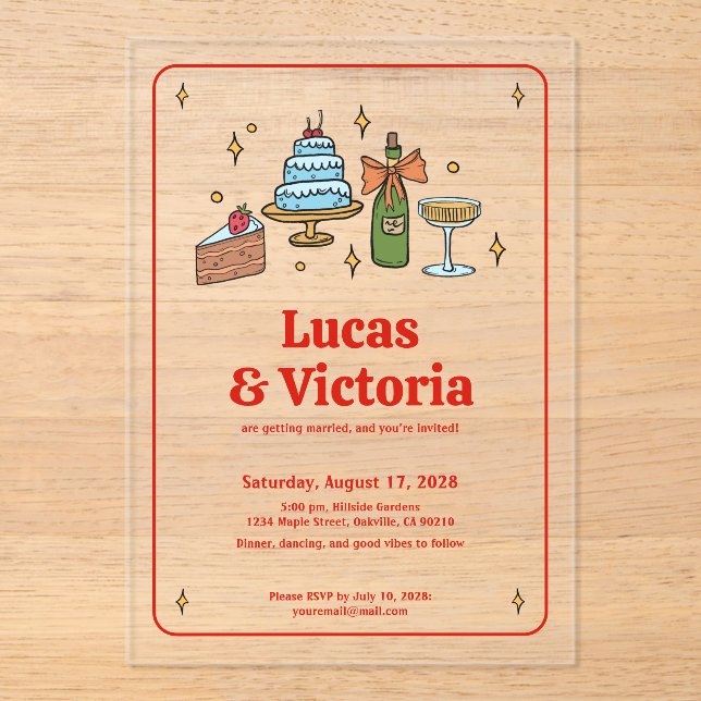 Trendige handgezeichnete kühne rote fantastische H Acryleinladungen (Vorderseite)