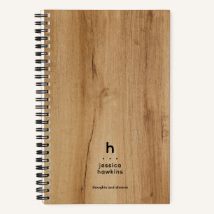 Trendige hellbraune Holzfurnier moderne Monogramm Notizbuch
