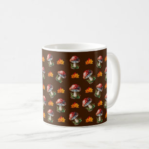 Trendige Herbst Herbstblätter Pilze Braun Kaffeetasse