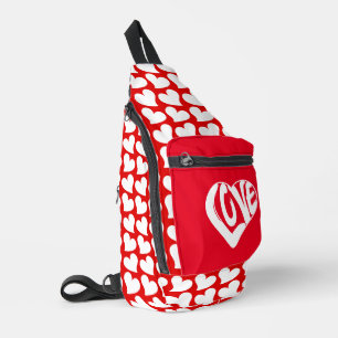 Trendige Herzen und Liebe-Typografie Rot-Weiß-Stil Crossbody Bag