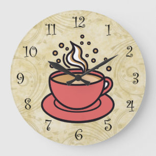 Trendige Kaffeethemen-Küchenwanduhren Große Wanduhr