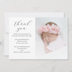 Trendige Kalligrafie-Foto-Baby-Party Dankeskarte