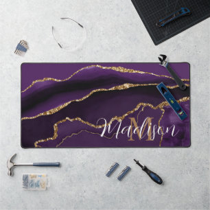 Trendige Mädchen-Purple-Agate-Gold-Glitter-Schreib Schreibtischunterlage