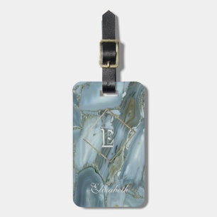 Trendige Marmortextur, monogramm-personalisiert Gepäckanhänger