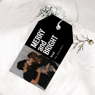 Trendige Merry & Bright Foto Weihnachten Geschenkanhänger