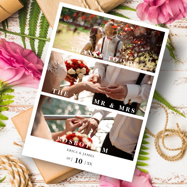 Trendige Minimalistische Collage von 3 modernen Fo Dankeskarte (Trendsetting Minimalist Collage of 3 Modern Photos Thank You Card with Envelope.)