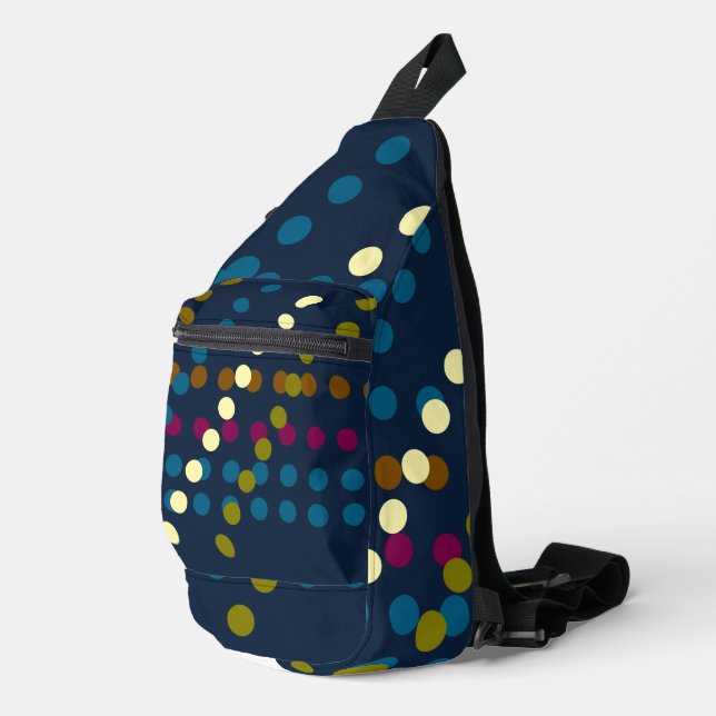 Trendige Mitternachtsnavy Multiple Color Polka  Crossbody Bag (Rechte Ecke)