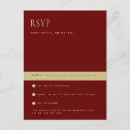 Trendige moderne Burgund Gold Wedding RSVP Postkarte