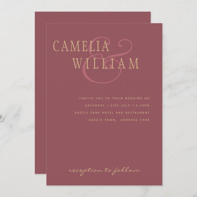 Trendige moderne Hochzeitstorte Rose Pink Gold Einladung (Vorne/Hinten)