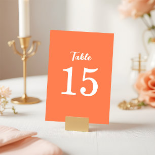 Trendige moderne korallenrote orange Hochzeit Tischnummer