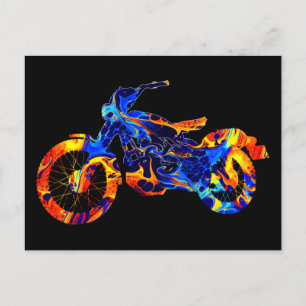 TRENDIGE MODERNE MOTOCROSS BUNTE KUNST ABSTRAKT POSTKARTE
