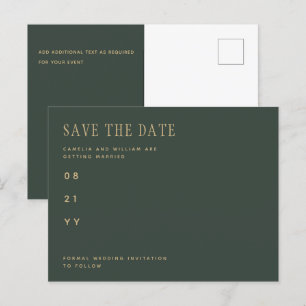 Trendige moderne Olive Green Wedding retten das Da Postkarte