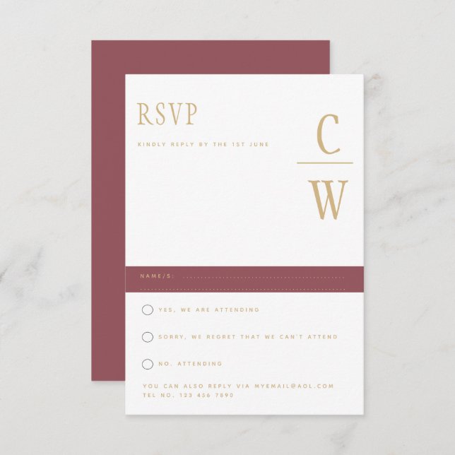 Trendige moderne Rose Pink Gold Wedding RSVP (Vorne/Hinten)