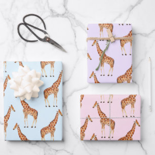 Trendige moderne Safari-Dschungeltiere Giraffe Geschenkpapier Set