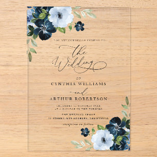Trendige Navy- und hellblaue Hochzeit Acryleinladungen