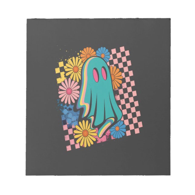 Trendige Neon-Blumen-Geist Halloween Notizblock (Vorderseite)