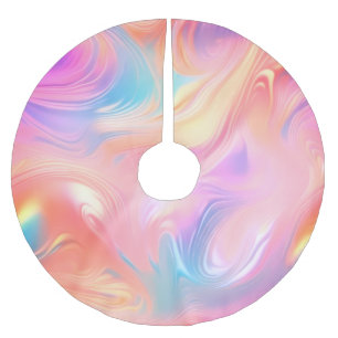 Trendige Neon-Rosa-Blau-gelbe abstrakte Wellen Polyester Weihnachtsbaumdecke