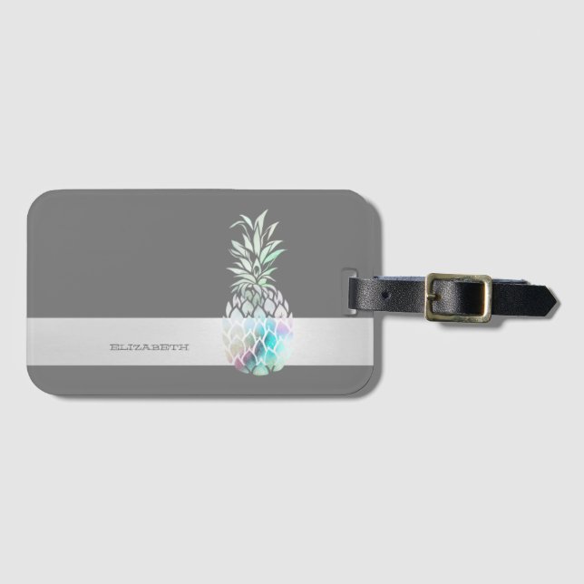 Trendige Niedliche Ananas, Streifen -Personalisier Gepäckanhänger (Vorderseite (Horizontal))