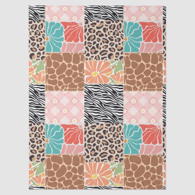Trendige Patchwork-Tierdruck- und Blumen-Geschenkt Seidenpapier (Vorderseite)