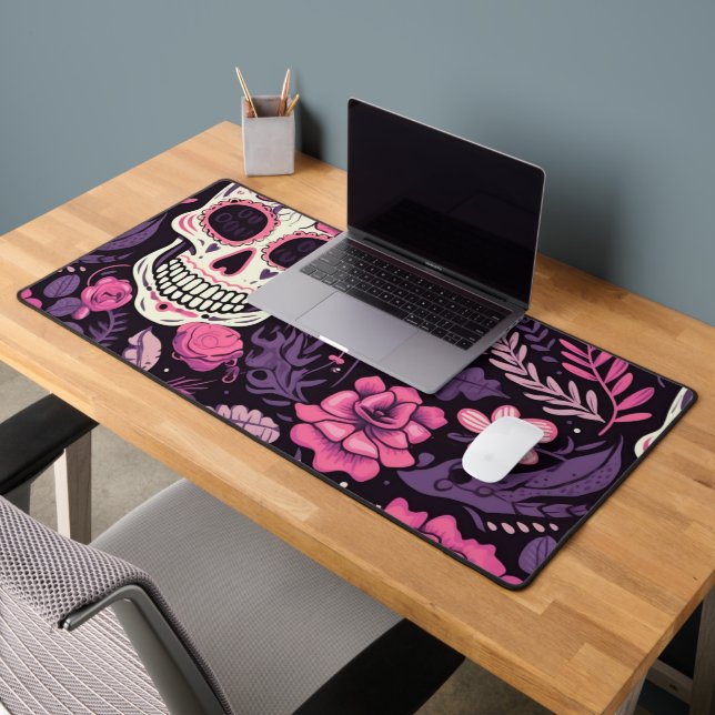 Trendige Pattern Skull Blume Elegant Moderne Coole Schreibtischunterlage (Büro 2)