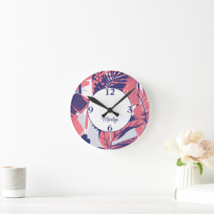 Trendige Pfirsich-Navy-Abstrakte Acryl-Wanduhr Runde Wanduhr