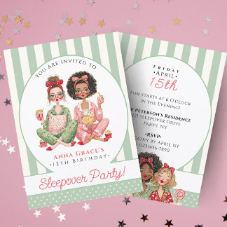Trendige Pink Girls Pyjamaparty Geburtstag Einladung