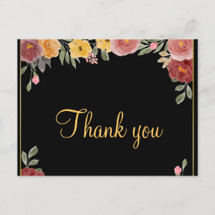 Trendige preiswerte goldene Blumen Schwarz Danke Postkarte