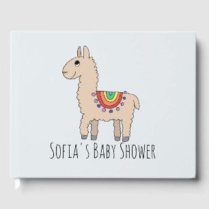 Trendige Regenbogen-Lama-Cartoon- und Namens-Baby- Gästebuch