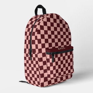 Trendige Retro-Bordeaux- und Rosa-Schachbrett-Pers Bedruckter Rucksack