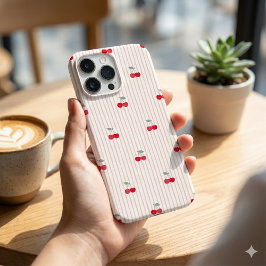 Trendige Retro-Coquette rote Kirschen Pinstreifen iPhone 16 Pro Max Hülle