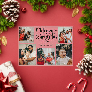Trendige Retro-Familienfoto-Collage-Weihnachtskart Acryleinladungen