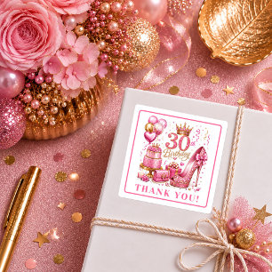 Trendige rosa Glitter-Shine 30. Geburtstag-Sticker Quadratischer Aufkleber