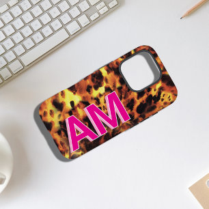 Trendige rosa monogrammierte Schildpatt-Design iPhone 16 Pro Hülle