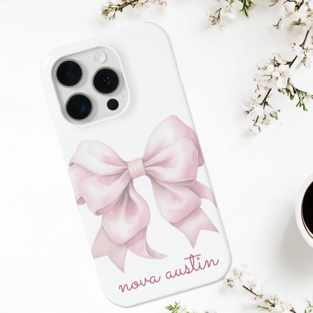Trendige rosa Schleife personalisiert mit Namen Mo iPhone Hülle (Von Creator hochgeladen)